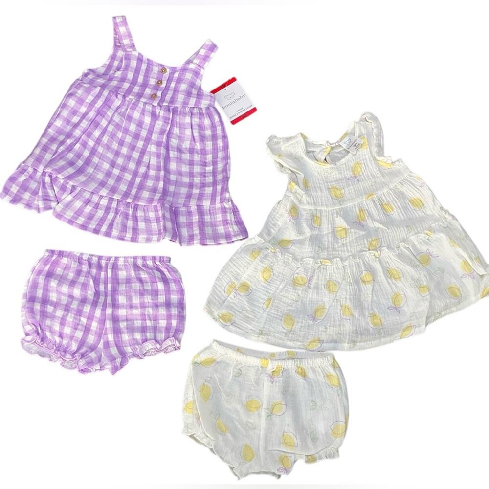 Koala Baby Gauze Dress & Diaper Cover Set Lemon Purple Plaid Size 9 Months NWT